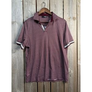 Murano Liquid Luxury Slim Fit Polo Shirt Mens Large Burgundy Geometric Cotton